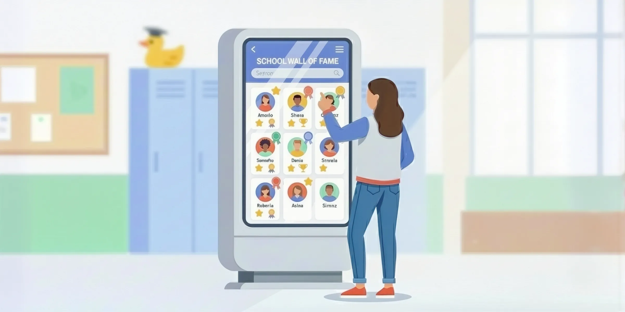 Build an interactive digital hall of fame without coding with PandaSuite. Showcase talents and achievements on touchscreens, tablets, or the web.