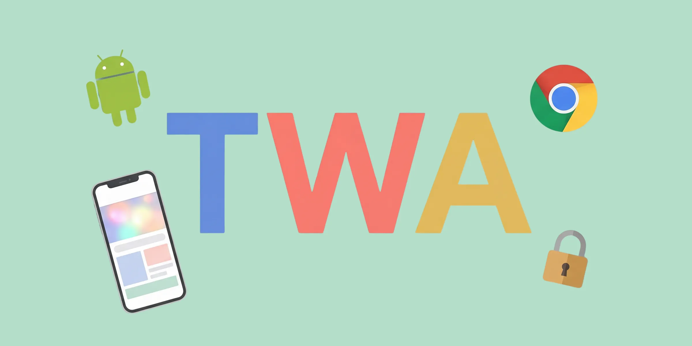 Illustration of a TWA application displaying a PWA in full screen on an Android smartphone