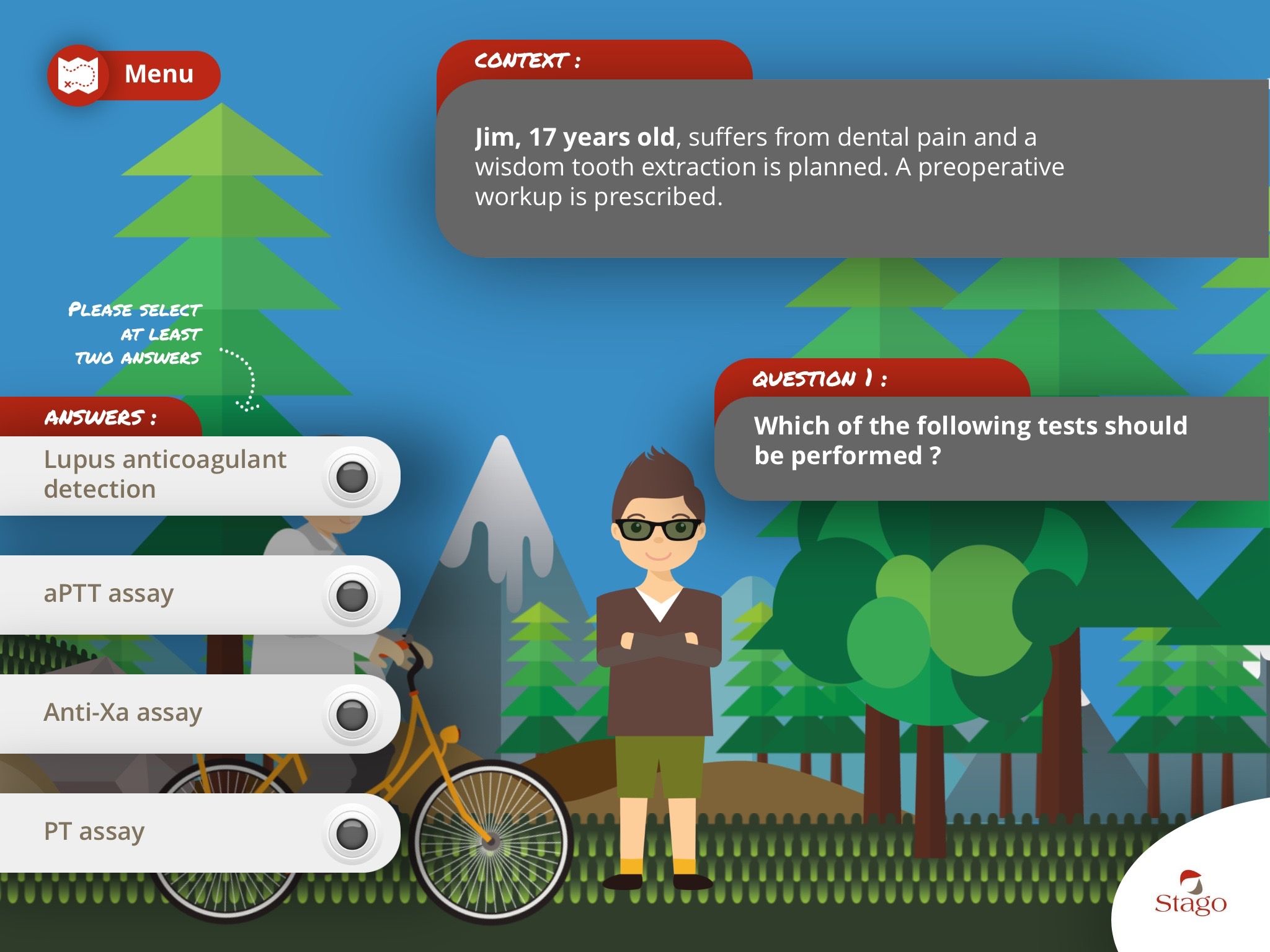 Screenshot of the Stago interactive training course